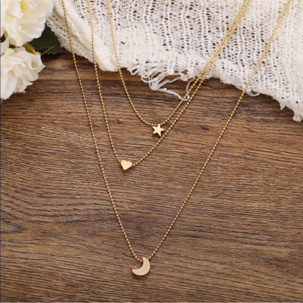🌙 Triple Layered Star Heart Moon Necklace 🌙